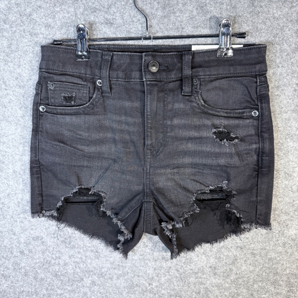 American Eagle Outfitters Womens Black Distressed High Rise Shortie Shorts Size0